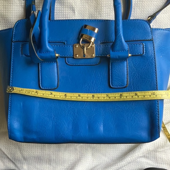 Blue satchel purse with detachable cross body strap - Picture 13 of 16